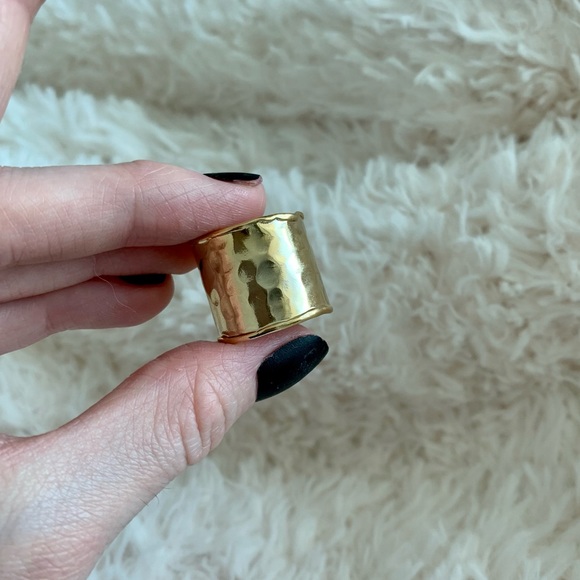 14K Gold Plate Wide Open Hammered Ring - Picture 12 of 13